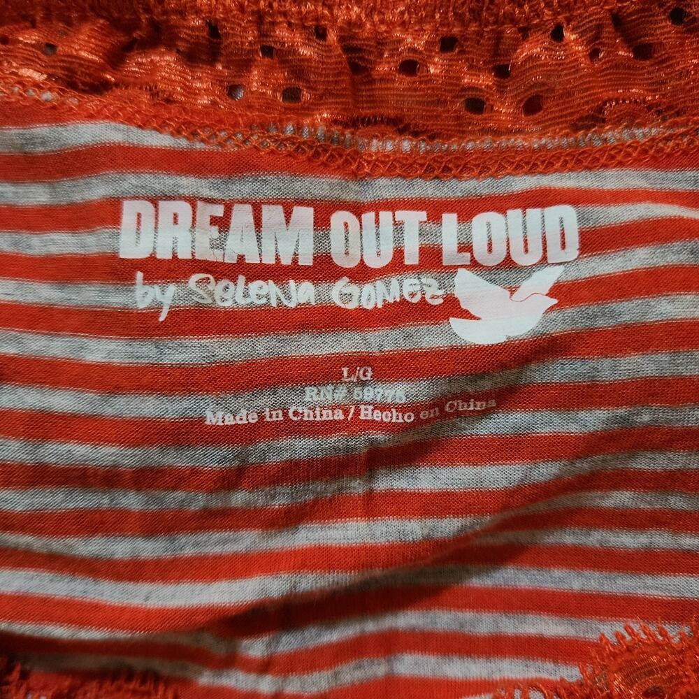 Dream Out Loud Selena Gomez Womens Top Size L Orange Gray Striped Lace Tee - Picture 5 of 7
